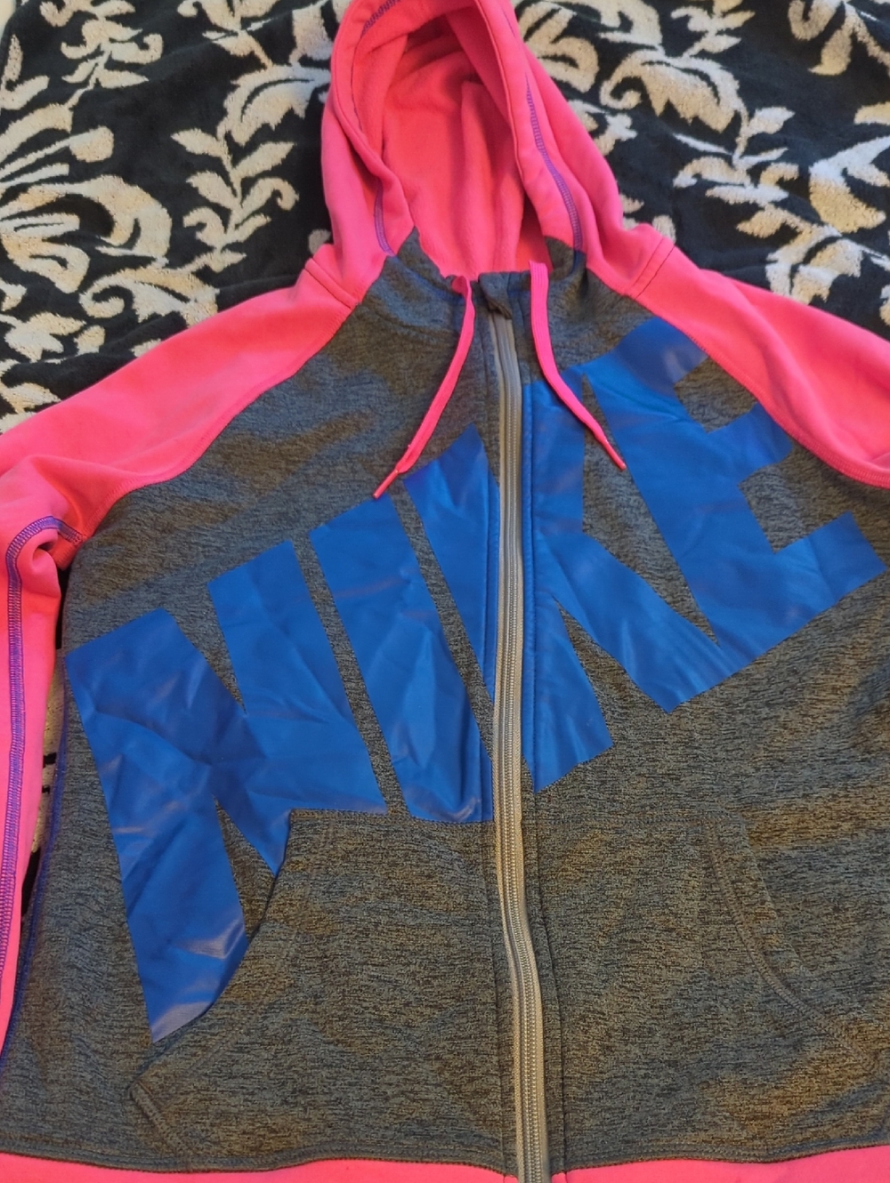 NIKE Therma-Fit Neon Pink, Royal Blue, Dark Heather Gray Zip Up Style Hoodie
